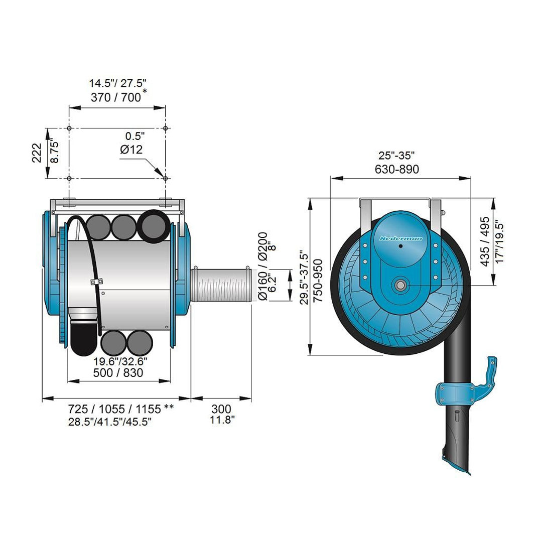 Bębnowy odciąg spalin 865 – z mechanizmem sprężynowym
