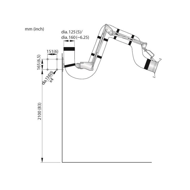 Ramię odciągowe NEX S Ø125